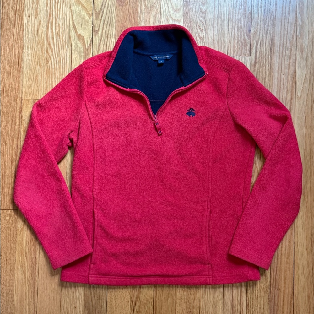 Brooks Brothers Red and Navy Fleece Quarter Zip 1/4 Zip Sweatshirt